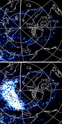 Images acquired before and during a magnetic storm