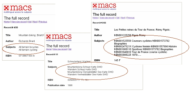 Screen shot of selected records from the search result in MACS