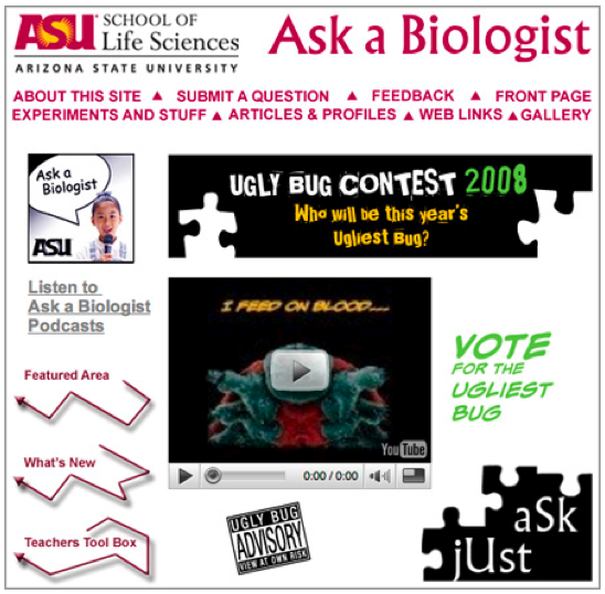 Screen shot from the Ask a Biologist web site